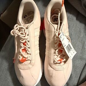 adidas Blush Pink Sneakers with Orange Accents